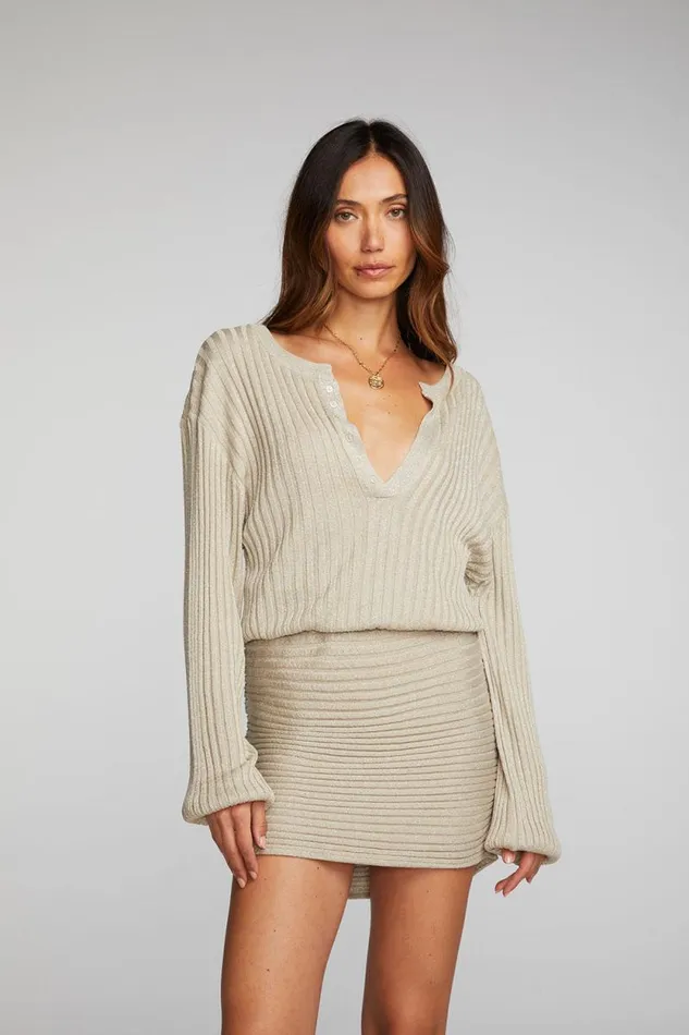 Womens Chaser Brand Dresses Lurex Rib Knit Mini Dress With Shirring