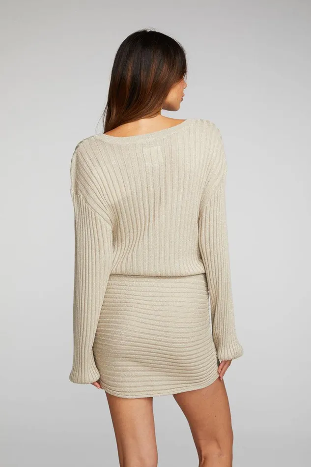 Womens Chaser Brand Dresses Lurex Rib Knit Mini Dress With Shirring