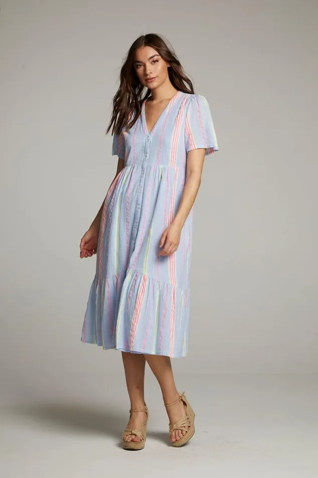Womens Chaser Brand Loungewear Orange South West Beach Stripe Midi Dress