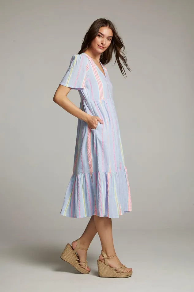 Womens Chaser Brand Loungewear Orange South West Beach Stripe Midi Dress