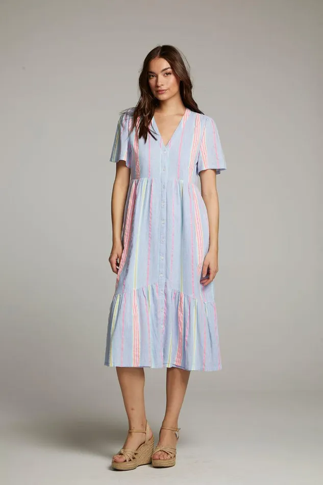 Womens Chaser Brand Loungewear Orange South West Beach Stripe Midi Dress