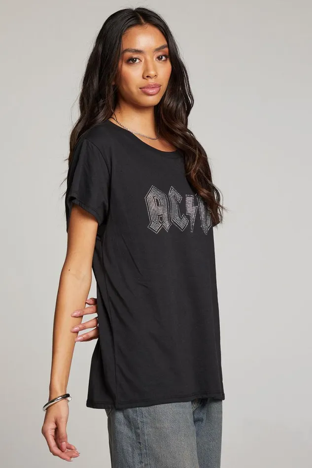 Womens Chaser Brand Tops ACDC Studded Logo Tee