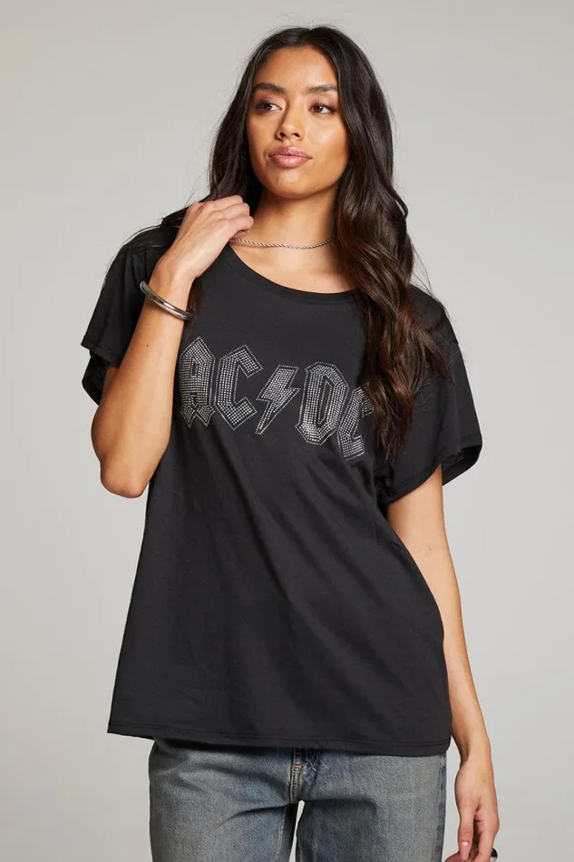 Womens Chaser Brand Tops ACDC Studded Logo Tee