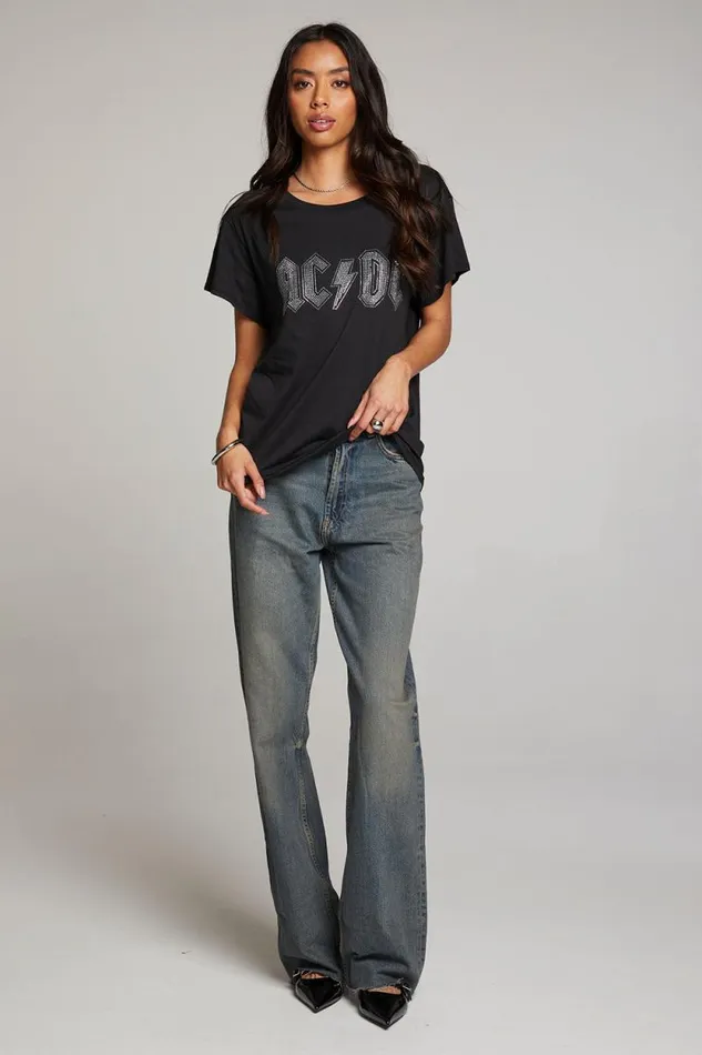 Womens Chaser Brand Tops ACDC Studded Logo Tee
