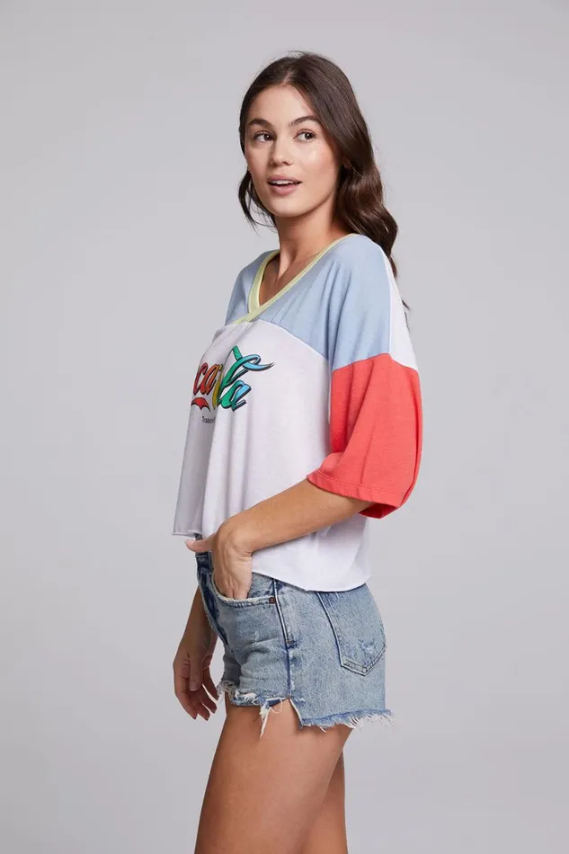 Womens Chaser Brand Tops CocaCola Rainbow Logo Levi Tee