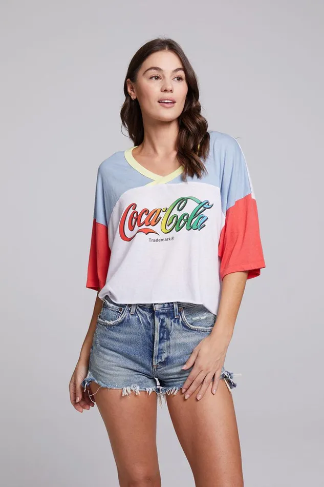 Womens Chaser Brand Tops CocaCola Rainbow Logo Levi Tee
