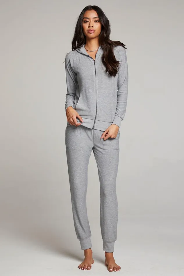 Womens Chaser Brand Tops Heather Grey Long Sleeve Raglan Zip Up Hoodie