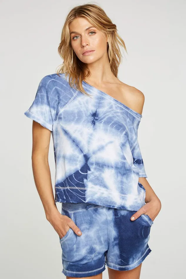Womens Chaser Brand Tops Linen French Terry Short Sleeve Raw Edge Raglan Pullover
