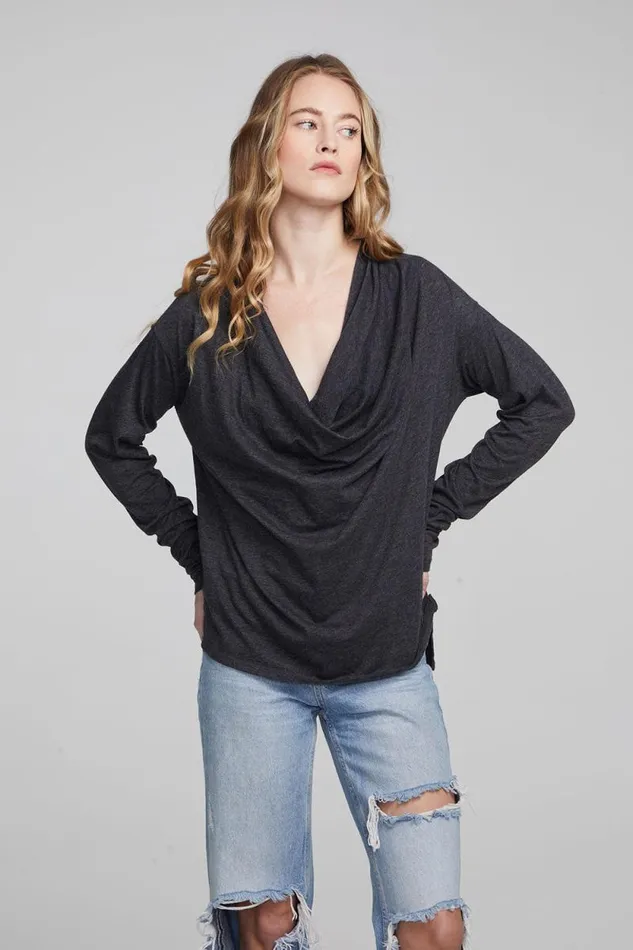 Womens Chaser Brand Tops Mela Shadow Black Long Sleeve