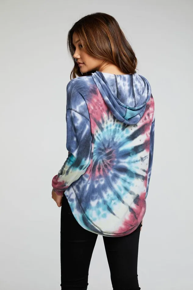 Womens Chaser Brand Tops Recycled Cozy Knit Long Sleeve Drop Shoulder Hi Lo Shirttail Hoodie
