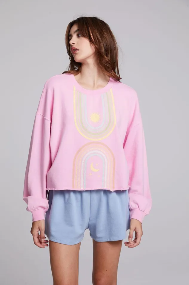 Womens Chaser Brand Tops Sun and Moon Rays Zodiac Pullover