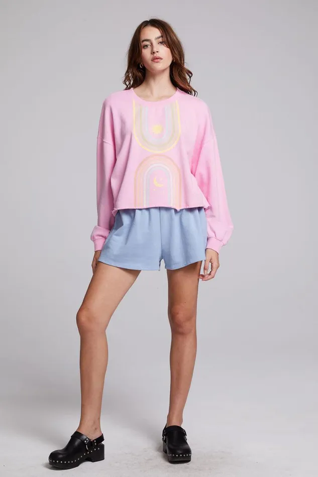 Womens Chaser Brand Tops Sun and Moon Rays Zodiac Pullover