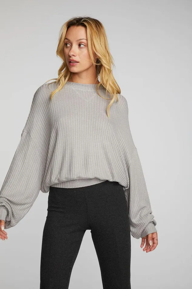 Womens Chaser Brand Tops Thermal Waffle Long Sleeve Pullover