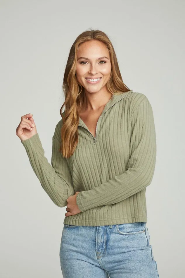 Womens Chaser Brand Tops Zip Up Mock Neck Long Sleeve Pullover