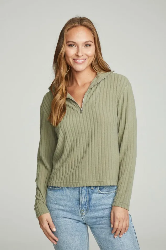Womens Chaser Brand Tops Zip Up Mock Neck Long Sleeve Pullover