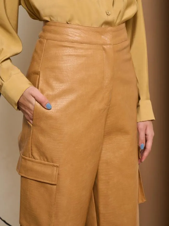 Womenswear Ghospell Alexa PU Cargo Trousers Cashew Brown Sister Jane Womenswear Ghospell Alexa PU Cargo Trousers Cashew Brown Sister Jane