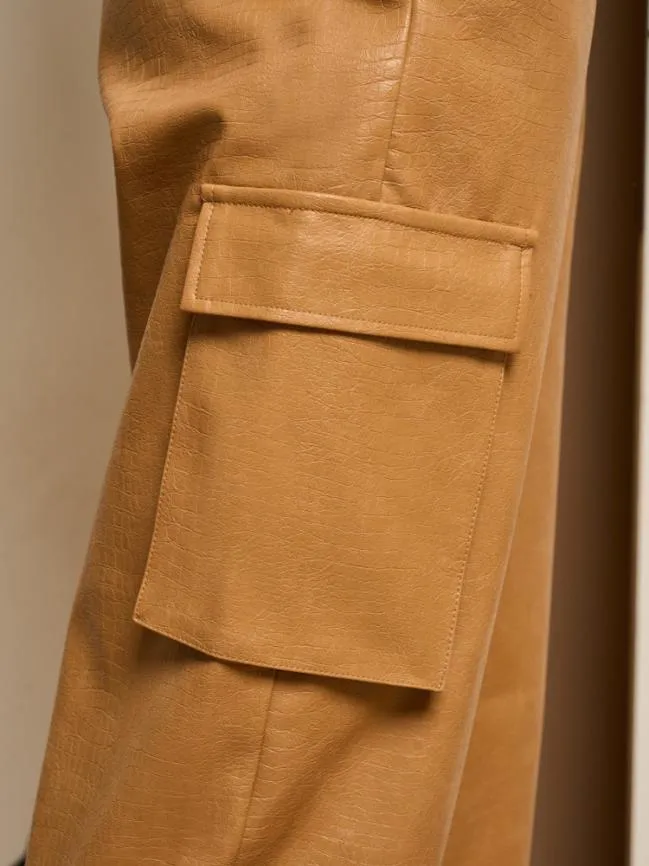 Womenswear Ghospell Alexa PU Cargo Trousers Cashew Brown Sister Jane Womenswear Ghospell Alexa PU Cargo Trousers Cashew Brown Sister Jane