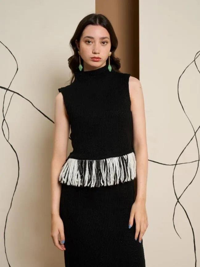 Womenswear Ghospell Kendra Fringe Hem Top Coal Black Sister Jane