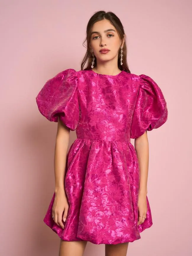 Womenswear Hibiscus Jacquard Mini Dress Hot Pink Sister Jane