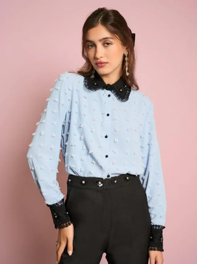 Womenswear Naila Flower Trim Shirt Blue Glow Sister Jane