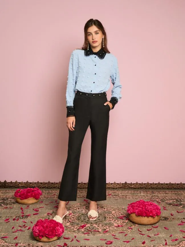 Womenswear Naila Flower Trim Shirt Blue Glow Sister Jane Womenswear Naila Flower Trim Shirt Blue Glow Sister Jane