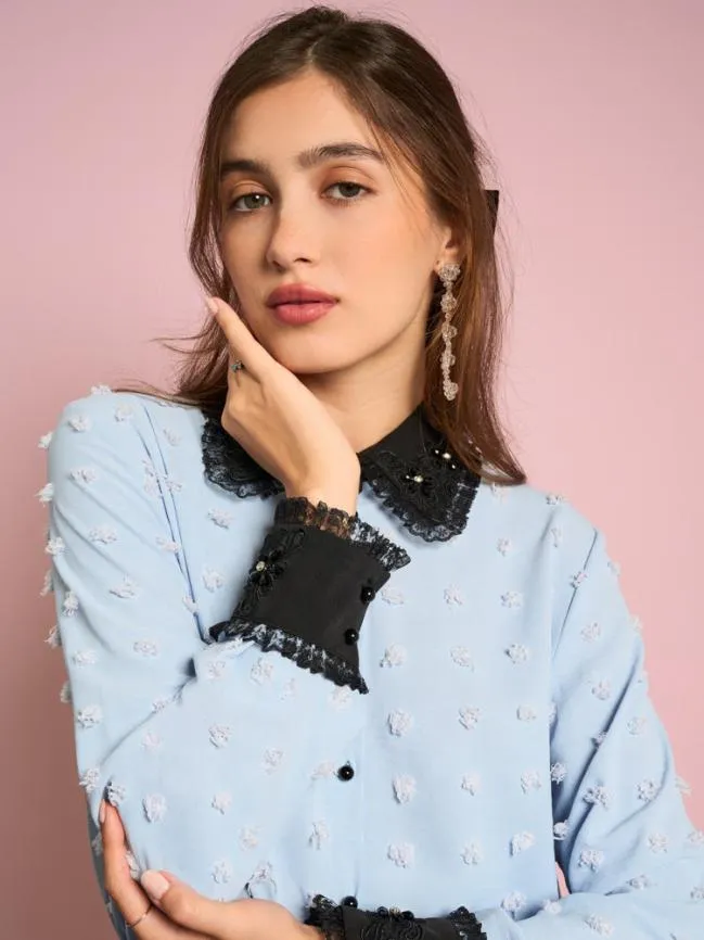 Womenswear Naila Flower Trim Shirt Blue Glow Sister Jane Womenswear Naila Flower Trim Shirt Blue Glow Sister Jane
