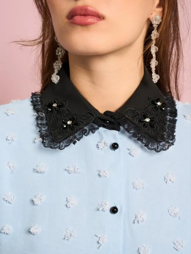 Womenswear Naila Flower Trim Shirt Blue Glow Sister Jane Womenswear Naila Flower Trim Shirt Blue Glow Sister Jane