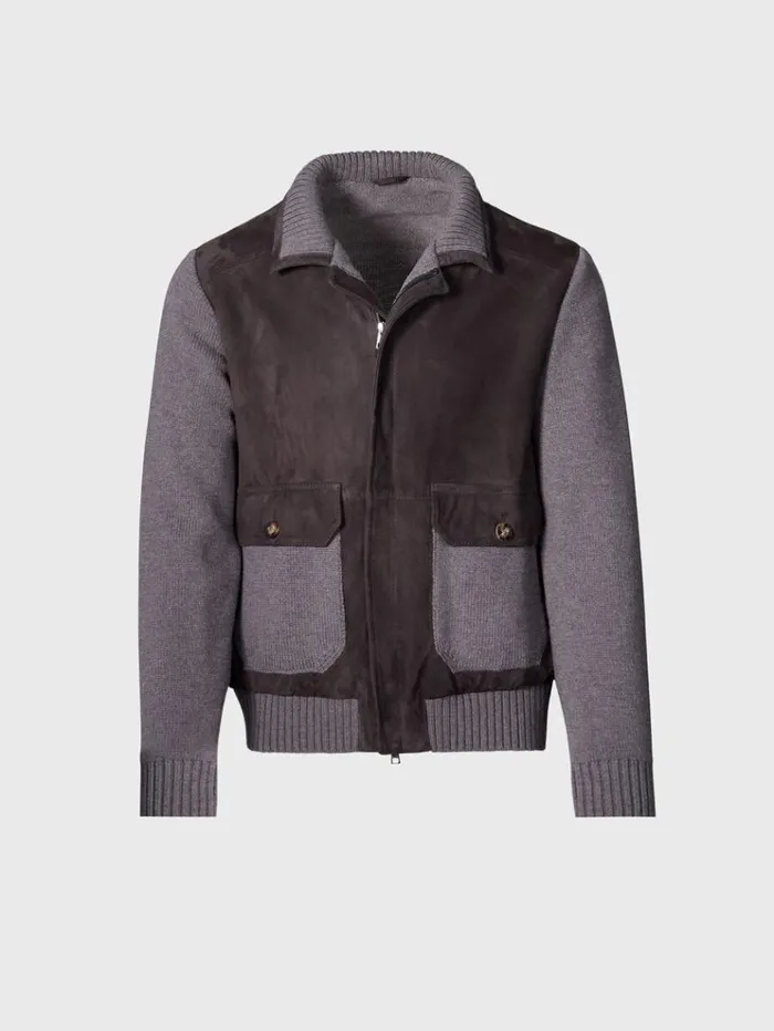 Wool And Suede Bomber Jacket Brown Men Paul Stuart Outerwear