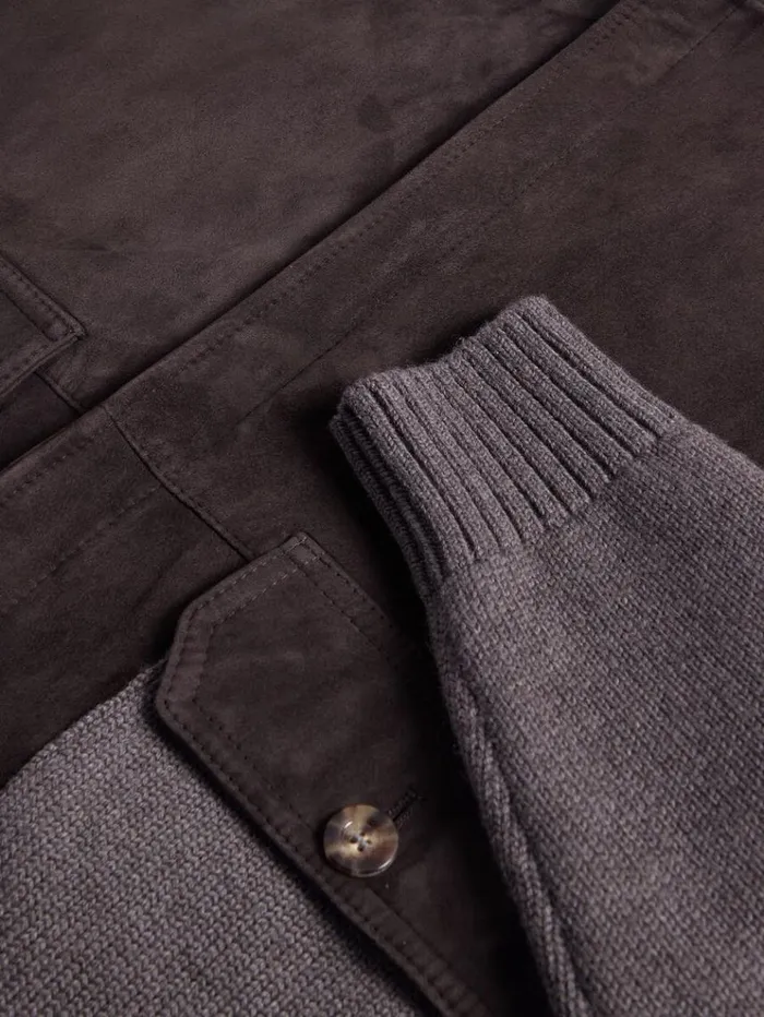 Wool And Suede Bomber Jacket Brown Men Paul Stuart Outerwear