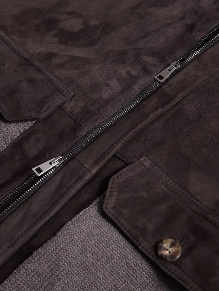 Wool And Suede Bomber Jacket Brown Men Paul Stuart Outerwear