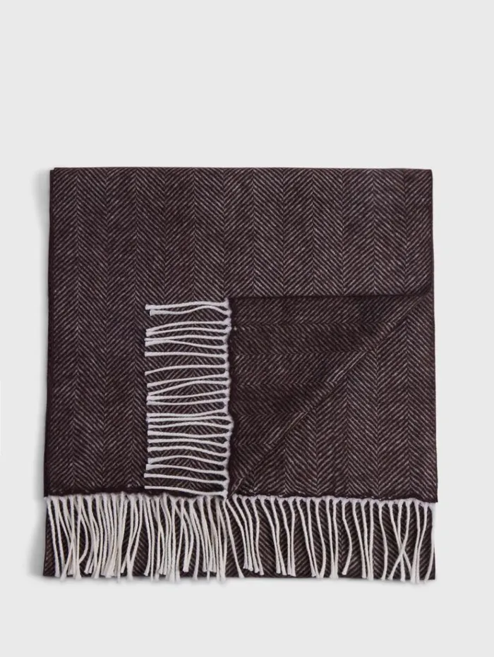 Wool Chevron Scarf Brown Men Paul Stuart Scarves Hats Gloves