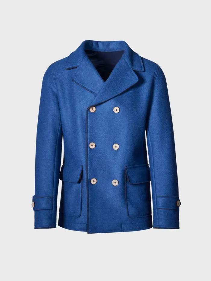 Wool Raw Edge Double Breasted Jacket Blue Men Paul Stuart Outerwear