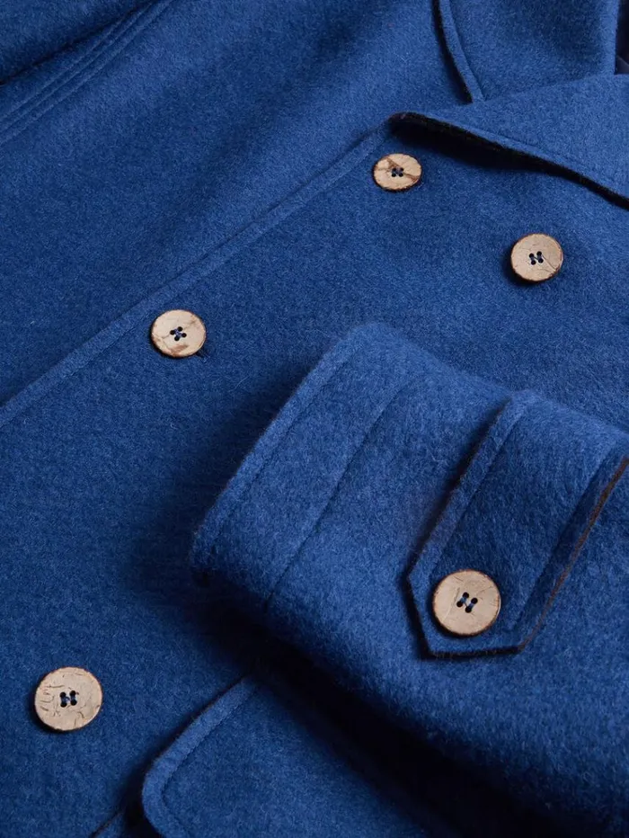 Wool Raw Edge Double Breasted Jacket Blue Men Paul Stuart Outerwear