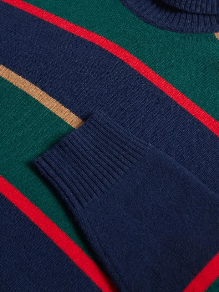 Wool Regimental Stripe Turtleneck Navy Men Paul Stuart Sweaters